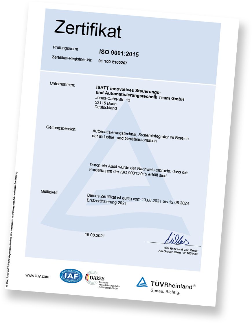 Download ISO9001 Zertifikat für iSATT GmbH